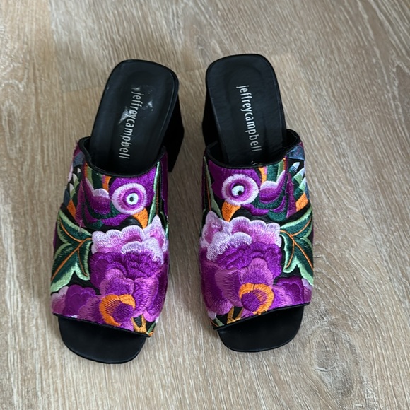 Jeffrey Campbell Perpetua Embroidered Square Toe Block Heel open toe mules - Picture 7 of 11